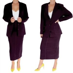 Vintage Victoria Morgan Sport purple matching midi skirt blazer suit set small